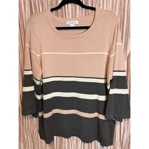 Liz Claiborne XL blush and gray striped knit sweater, soft lightweight feel.